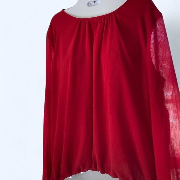 Tommy Hilfiger Vibrant Red Blouse with sheer sleeves XL - Picture 2 of 4